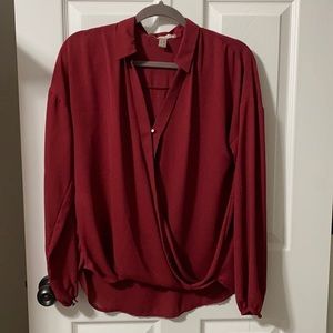 F21 Contemporary Burgundy Wrap Blouse SZ M